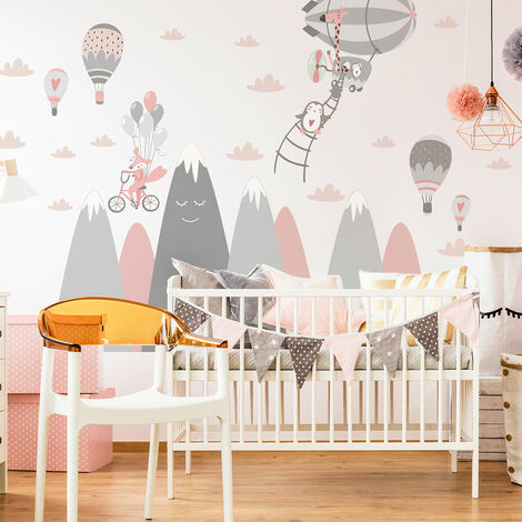 Stickers enfant montagnes scandinaves animaux rigolos 40 x 60 cm (1/5)