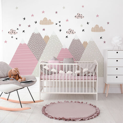 Stickers muraux enfants - Décoration chambre bébé - Autocollant Sticker mural géant enfant montagnes scandinaves JENIKA - 40x60cm