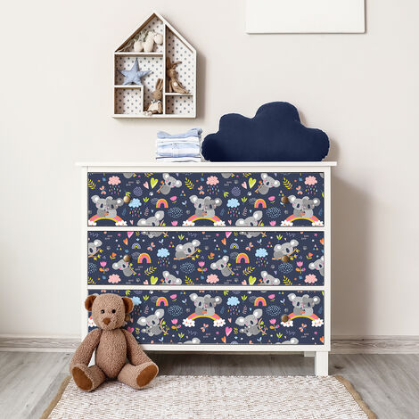 Sticker meuble enfant koalas amoureux sur un arc-en-ciel 40 x 60 cm