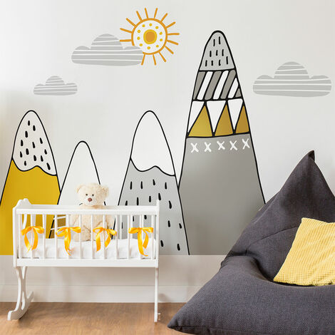 Stickers muraux enfants - Décoration chambre bébé - Autocollant Sticker mural géant enfant montagnes scandinaves ATIKA - 40x60cm