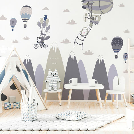 Stickers enfant montagnes scandinaves animaux fous 40 x 60 cm (1/5)