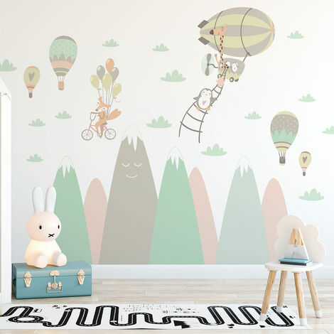 Stickers enfant montagnes scandinaves animaux joueurs 40 x 60 cm (1/5)