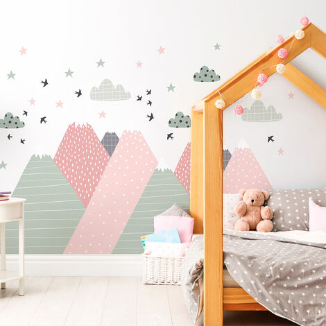 Stickers muraux enfants - Décoration chambre bébé - Autocollant Sticker  mural géant enfant montagnes scandinaves AMAKA - 50x75cm