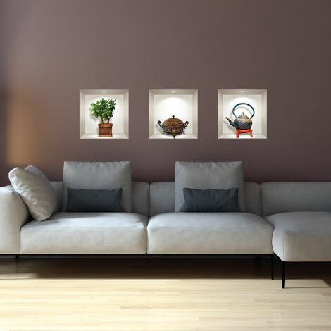 Stickers 3D plante et théière japonaise ancienne 30 x 90 cm (1/4)