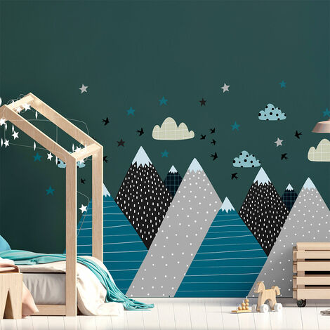 Stickers muraux enfants - Décoration chambre bébé - Autocollant Sticker mural géant enfant montagnes scandinaves JANEKA - 50x75cm