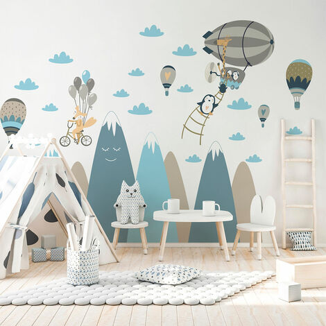 Stickers enfant montagnes scandinaves animaux en voyage 40 x 60 cm