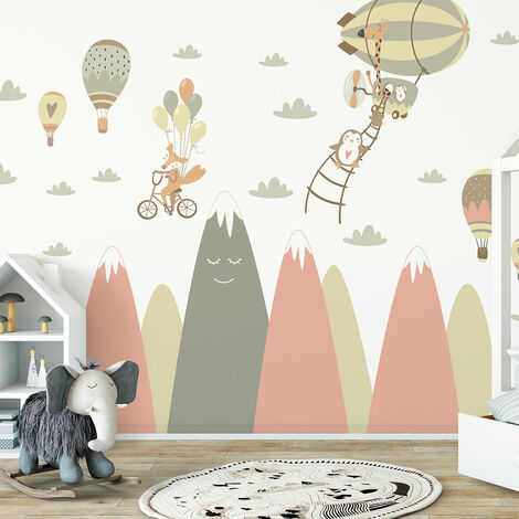 Stickers enfant montagnes scandinaves animaux amis 40 x 60 cm (1/5)