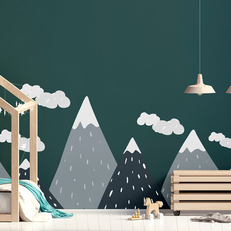 Stickers muraux enfants - Décoration chambre bébé - Autocollant Sticker mural géant enfant montagnes scandinaves DINKA - 70x105cm