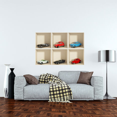 Pack de 6 stickers 3D Collection des voitures 60 x 90 cm (1/3)