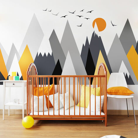 Stickers muraux enfants - Décoration chambre bébé - Autocollant Sticker mural géant enfant montagnes scandinaves ALASKA - 50x75cm