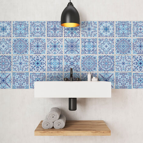 Sticker Mural Carrelage adhésif Cuisine Salle de Bain - 24 STICKERS CARRELAGES AZULEJOS JERONIMO - 24stickers10x10cm (1/5)
