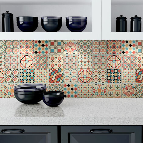 Sticker Mural Carrelage adhésif Cuisine Salle de Bain - 24 STICKERS CARRELAGES AZULEJOS AMINA - 24stickers10x10cm (1/5)