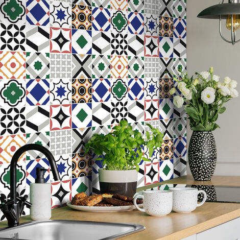 Sticker Mural Carrelage adhésif Cuisine Salle de Bain - 24 STICKERS CARRELAGES AZULEJOS FEBINA - 24stickers10x10cm (1/5)