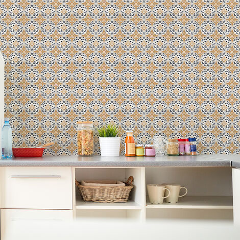 Sticker Mural Carrelage adhésif Cuisine Salle de Bain - 24 STICKERS CARRELAGES AZULEJOS GUSTAVIE - 24stickers10x10cm (1/5)