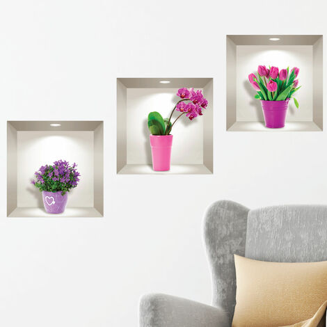 Stickers 3D tulipes, orchidées et agapanthus 30 x 90 cm (1/4)