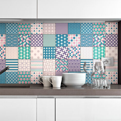 Sticker Mural Carrelage adhésif Cuisine Salle de Bain - 24 STICKERS CARREAUX DE CIMENT SCANDINAVE VIENNE - 24stickers10x10cm (1/5)