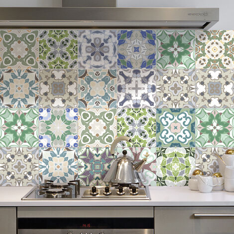 Sticker Mural Carrelage adhésif Cuisine Salle de Bain - 24 STICKERS CARRELAGES AZULEJOS BIAGIO - 24stickers10x10cm (1/5)