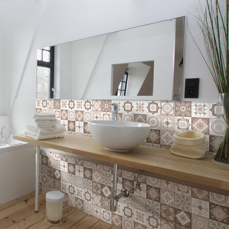 Sticker Mural Carrelage adhésif Cuisine Salle de Bain - 24 STICKERS CARRELAGES AZULEJOS HÉLÉORNA - 24stickers10x10cm (1/5)