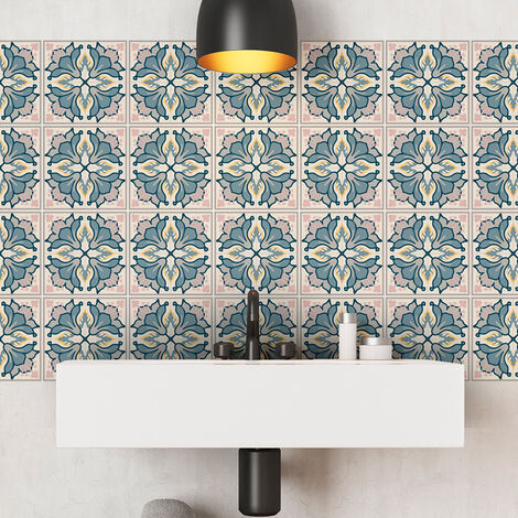 Sticker Mural Carrelage adhésif Cuisine Salle de Bain - 24 STICKERS CARRELAGES AZULEJOS ELPIDA - 24stickers10x10cm (1/5)