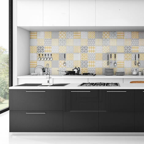 Sticker Mural Carrelage adhésif Cuisine Salle de Bain - 24 STICKERS CARREAUX DE CIMENT SCANDINAVE JERSEY - 24stickers10x10cm (1/5)