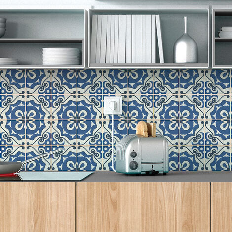 Sticker Mural Carrelage adhésif Cuisine Salle de Bain - 24 STICKERS CARRELAGES AZULEJOS FOSCA - 24stickers10x10cm (1/5)