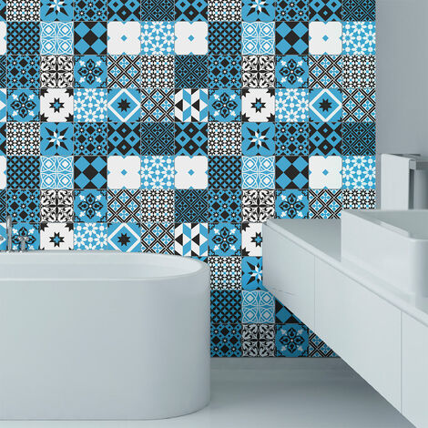 Sticker Mural Carrelage adhésif Cuisine Salle de Bain - 24 STICKERS CARRELAGES AZULEJOS RANJITA - 24stickers10x10cm (1/5)