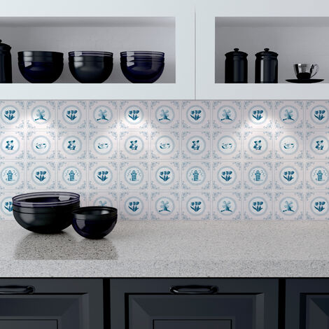 Sticker Mural Carrelage adhésif Cuisine Salle de Bain - 24 STICKERS CARRELAGES DELFT HILVERSUM - 24stickers10x10cm (1/5)