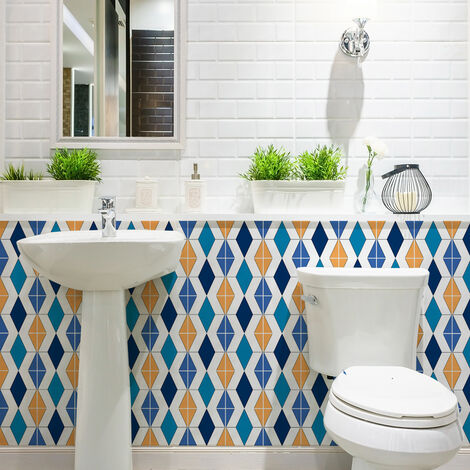 Sticker Mural Carrelage adhésif Cuisine Salle de Bain - 24 STICKERS CARREAUX DE CIMENT AZULEJOS SIANA - 24stickers10x10cm (1/5)