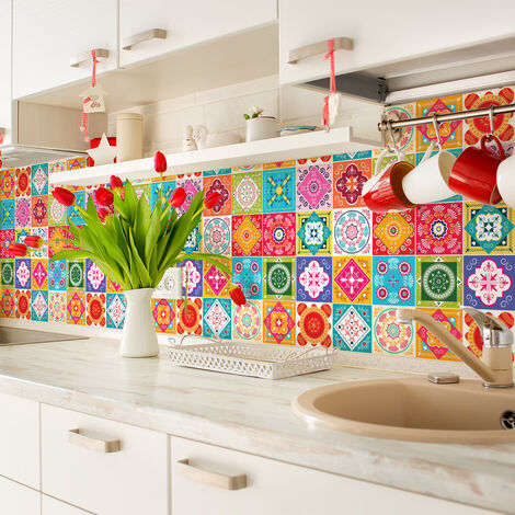 Sticker Mural Carrelage adhésif Cuisine Salle de Bain - 24 STICKERS CARRELAGES AZULEJOS FILILANA - 24stickers10x10cm