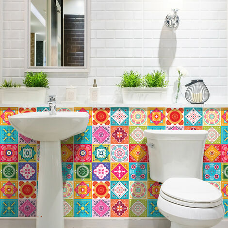 Adhésive Décorative à Carreaux pour Salle de Bains et Cuisine Stickers Carrelage, Hiser 24 Pièces Style marocain rétro de luxe léger Imperméables Auto-adhésifs Décoration (Orange,10x10cm Adhésive Décorative à Carreaux pour Salle de Bains et Cuisine Stickers Carrelage, Hiser 24 Pièces Style marocain rétro de luxe léger Imperméables Auto-adhésifs Décoration (Orange,10x10cm