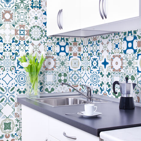 Sticker Mural Carrelage adhésif Cuisine Salle de Bain - 24 STICKERS CARRELAGES AZULEJOS IRINA - 24stickers10x10cm (1/5)