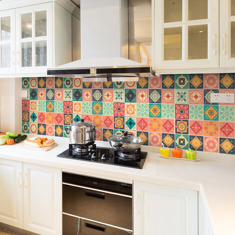 Sticker Mural Carrelage adhésif Cuisine Salle de Bain - 24 STICKERS CARREAUX DE CIMENT AZULEJOS ROMINARIO - 24stickers10x10cm (1/5)