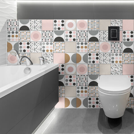 Sticker Mural Carrelage adhésif Cuisine Salle de Bain - 24 STICKERS CARREAUX DE CIMENT SCANDINAVE MIKKO - 24stickers10x10cm (1/5)