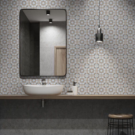 Sticker Mural Carrelage adhésif Cuisine Salle de Bain - 24 STICKERS CARRELAGES AZULEJOS CÉLESTINA - 24stickers10x10cm (1/5)
