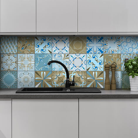 Sticker Mural Carrelage adhésif Cuisine Salle de Bain - 24 STICKERS CARRELAGES AZULEJOS BENDIGO - 24stickers10x10cm (1/5)