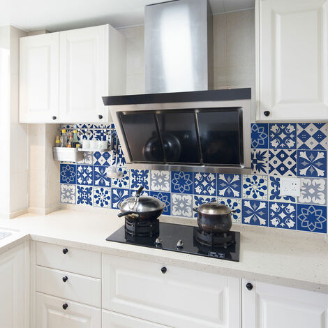 Sticker Mural Carrelage adhésif Cuisine Salle de Bain - 24 STICKERS CARRELAGES AZULEJOS CICOLINA - 24stickers10x10cm (1/5)