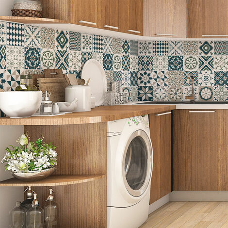 Sticker Mural Carrelage adhésif Cuisine Salle de Bain - 24 STICKERS CARRELAGES AZULEJOS DIAZARIA - 24stickers10x10cm (1/5)