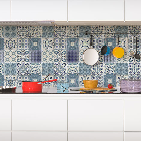 Sticker Mural Carrelage adhésif Cuisine Salle de Bain - 24 STICKERS CARRELAGES AZULEJOS LAURENZO - 24stickers10x10cm (1/5)