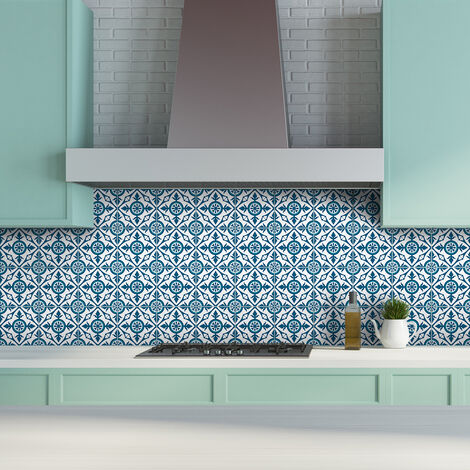 Sticker Mural Carrelage adhésif Cuisine Salle de Bain - 24 STICKERS CARREAUX DE CIMENT AZULEJOS PATRICIA - 24stickers10x10cm (1/5)