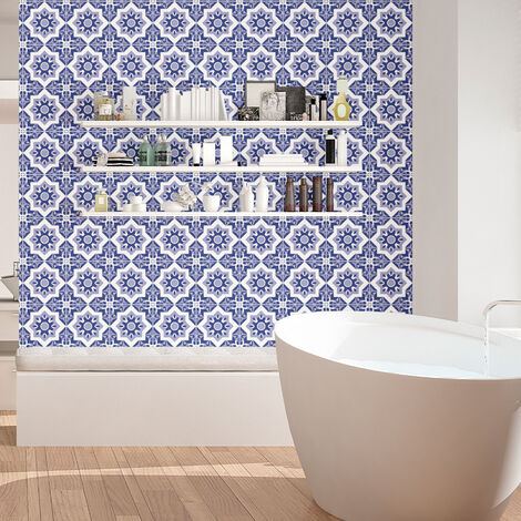 Sticker Mural Carrelage adhésif Cuisine Salle de Bain - 24 STICKERS CARREAUX DE CIMENT AZULEJOS NURIA - 24stickers15x15cm (1/5)