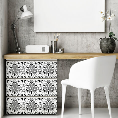 Sticker Mural Carrelage adhésif Cuisine Salle de Bain - 24 STICKERS CARREAUX DE CIMENT MEUBLE MONARDES - 24stickers10x10cm (1/5)