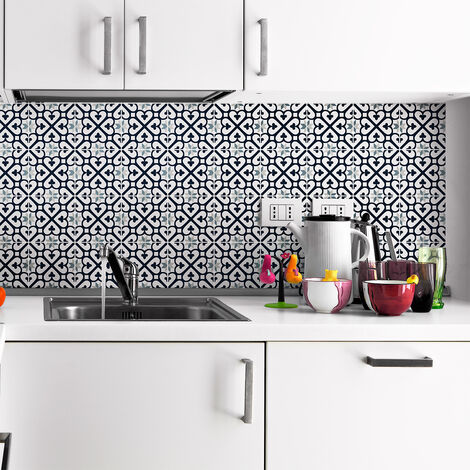 Sticker Mural Carrelage adhésif Cuisine Salle de Bain - 24 STICKERS CARREAUX DE CIMENT AZULEJOS GEORGIO - 24stickers10x10cm (1/5)