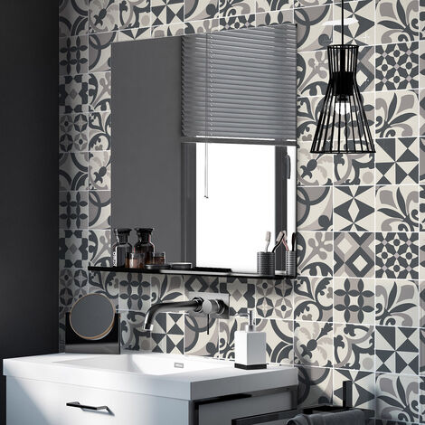 Sticker Mural Carrelage adhésif Cuisine Salle de Bain - 24 STICKERS CARREAUX DE CIMENT AZULEJOS URBELLARA - 24stickers10x10cm (1/5)