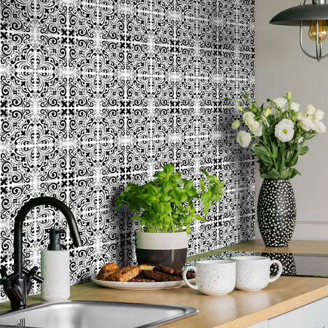 Sticker Mural Carrelage adhésif Cuisine Salle de Bain - 24 STICKERS CARREAUX DE CIMENT AZULEJOS CARNITA - 24stickers10x10cm (1/5)