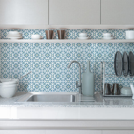 Sticker Mural Carrelage adhésif Cuisine Salle de Bain - 24 STICKERS CARRELAGES AZULEJOS MESSINE - 24stickers10x10cm (1/5)