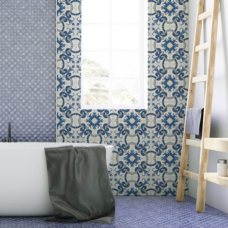 Sticker Mural Carrelage adhésif Cuisine Salle de Bain - 24 STICKERS CARRELAGES AZULEJOS PORZIA - 24stickers10x10cm (1/5)