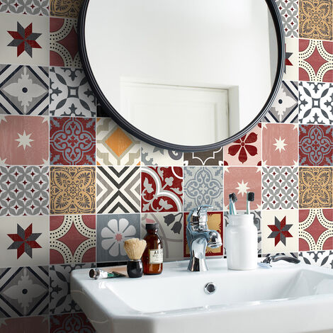 Sticker Mural Carrelage adhésif Cuisine Salle de Bain - 24 STICKERS CARREAUX DE CIMENT AUTHENTIQUES ALOHILANI - 24stickers10x10cm (1/5)