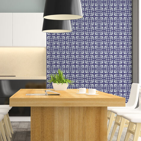 Sticker Mural Carrelage adhésif Cuisine Salle de Bain - 24 STICKERS CARREAUX DE CIMENT AZULEJOS ERNESTO - 24stickers10x10cm (1/5)