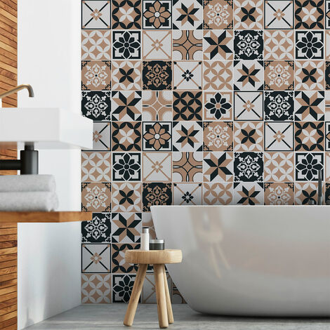 Sticker Mural Carrelage adhésif Cuisine Salle de Bain - 24 STICKERS CARREAUX DE CIMENT AZULEJOS ALDONIO - 24stickers10x10cm (1/5)