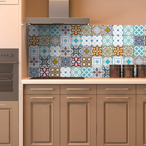 Sticker Mural Carrelage adhésif Cuisine Salle de Bain - 16 STICKERS CARRELAGES AZULEJOS ARTISTIQUES MOSAÏQUES ORNEMENTS - 16stickers10x10cm (1/5)